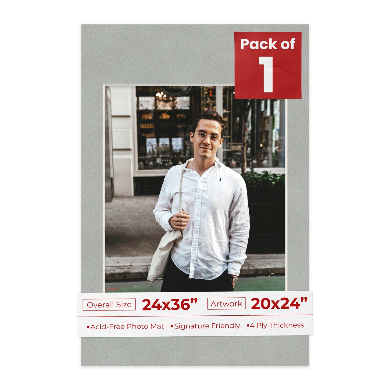 Light Grey Suede Mat Board for 24x36 Frames - Fits 20x24 Photos